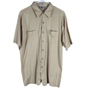 Vintage Manhattan Nature Knit Mens L Tan Beige Short Sleeve Dual Pocket Shirt